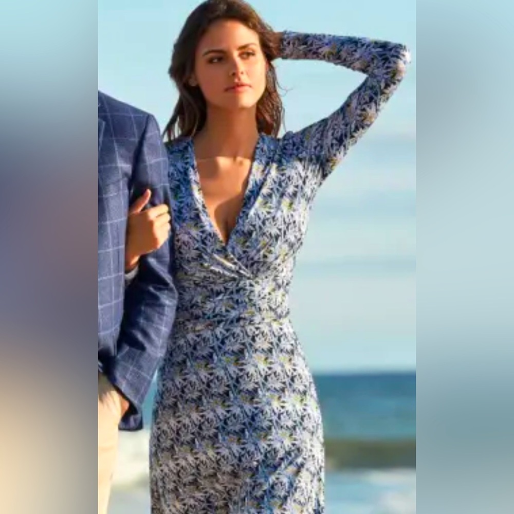 Brooks Brothers Long Sleeve Surplice Bodice Faux Wrap Dress Bamboo & Blossoms B1